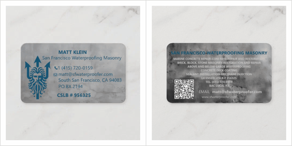 Personalized Professional Promotional Waterproofing Masonry Business Card with Logo, QR Code and URL