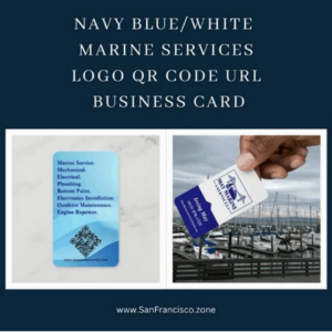 Navy Blue / White Marine Services Logo QR Code URL Business Card