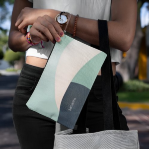 Chic Teal & Beige Classy Customizable Minimalist Small Accessory Pouch