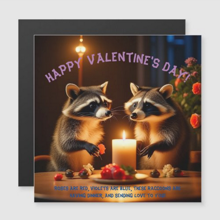 Sweet Raccoons having a Candle Light Dinner on Valentine’s Day Magnetic Card