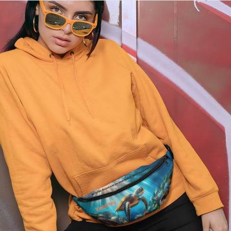 Majestic Ocean Sea Turtle swimming near a Colorful Coral Reef Fanny Pack
