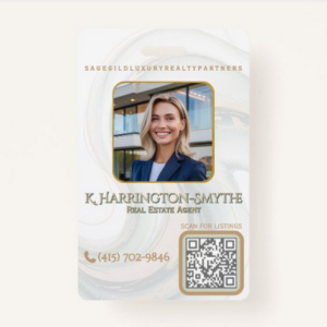 Elegant Sage Gold Realtor Photo ID/QR Code Contact Badge