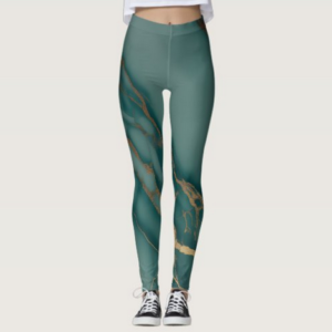 Deep Teal Marble + Gold Veins Luxury Fit Hand Sewn Leggings