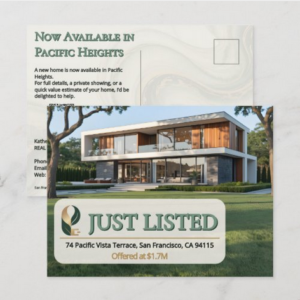 Luxury Just Listed Realtor Photo Sage Gold Marble Postcard