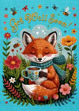 Warm & Cheerful Cozy Woodland Fox Get Well Soon! Card