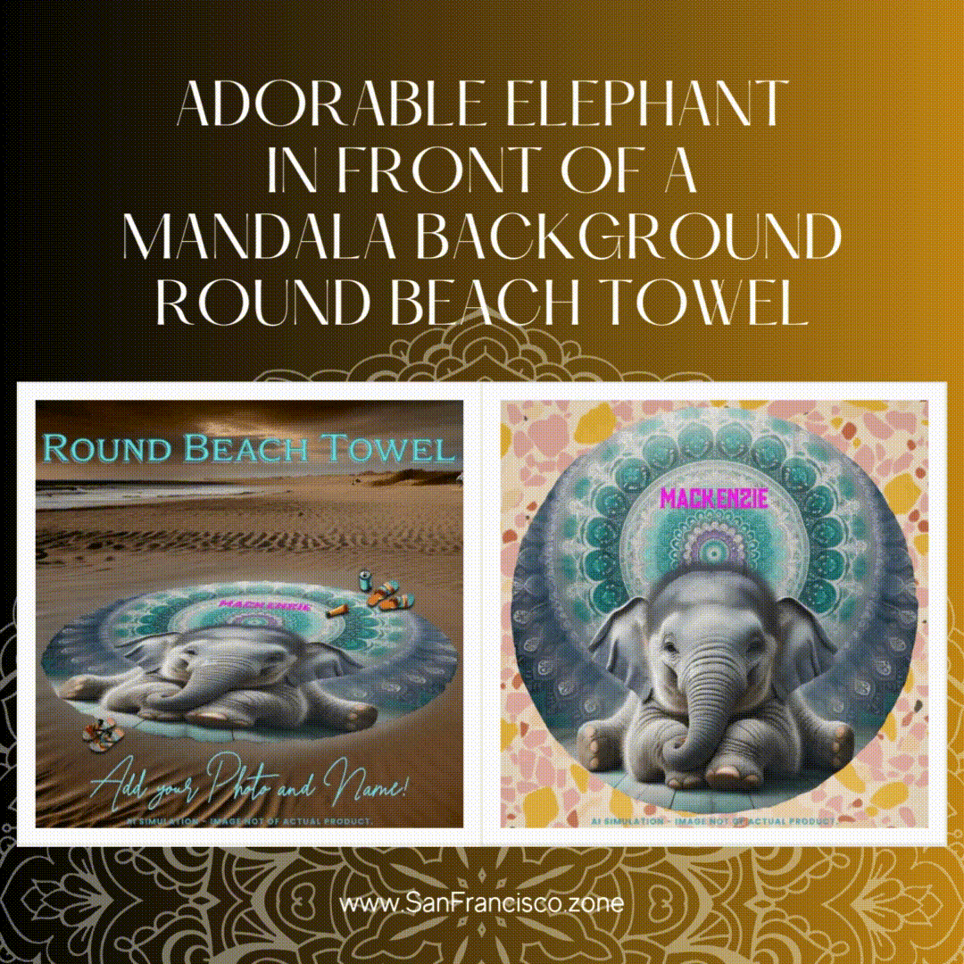 Adorable Elephant in front of a Mandala Background Beach Towel