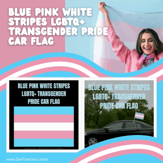 Blue Pink White Stripes LGBTQ+ Transgender Pride Car Flag