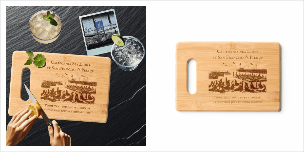 California Sea Lions at San Francisco’s Pier 39 Etched Bamboo Cutting Board