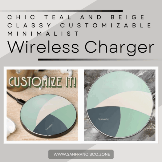 Chic Teal and Beige Classy Customizable Minimalist Wireless Charger