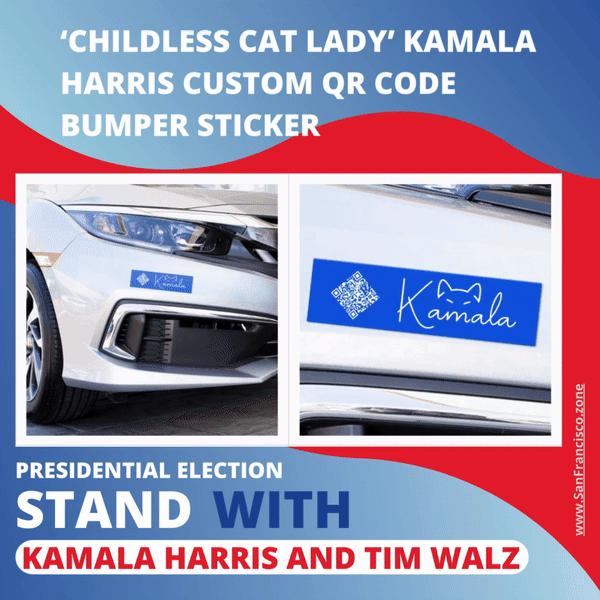 ‘Childless Cat Lady’ Kamala Harris Custom QR Code Bumper Sticker