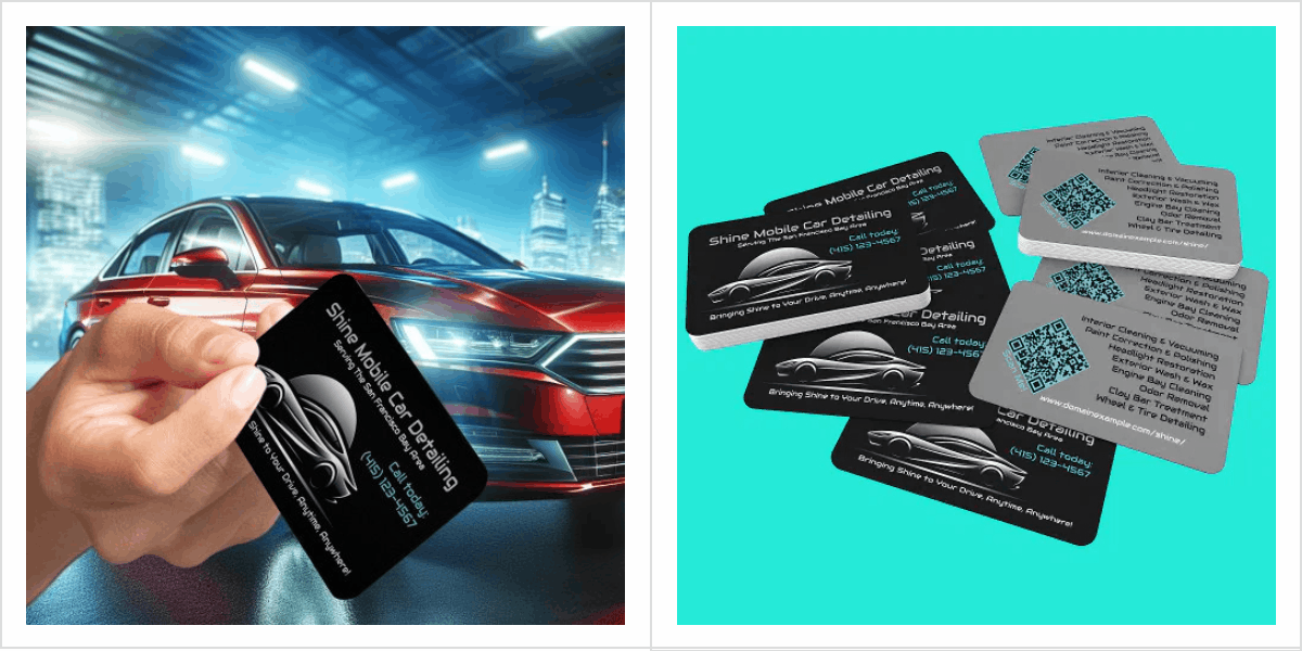 Classy Sleek Mobile Auto Car Detailing QR Code URL Business Card Template