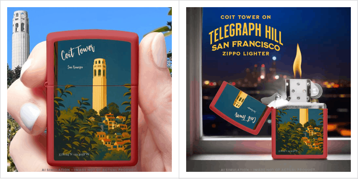 Coit Tower on Telegraph Hill, San Francisco Travel Zippo Lighter