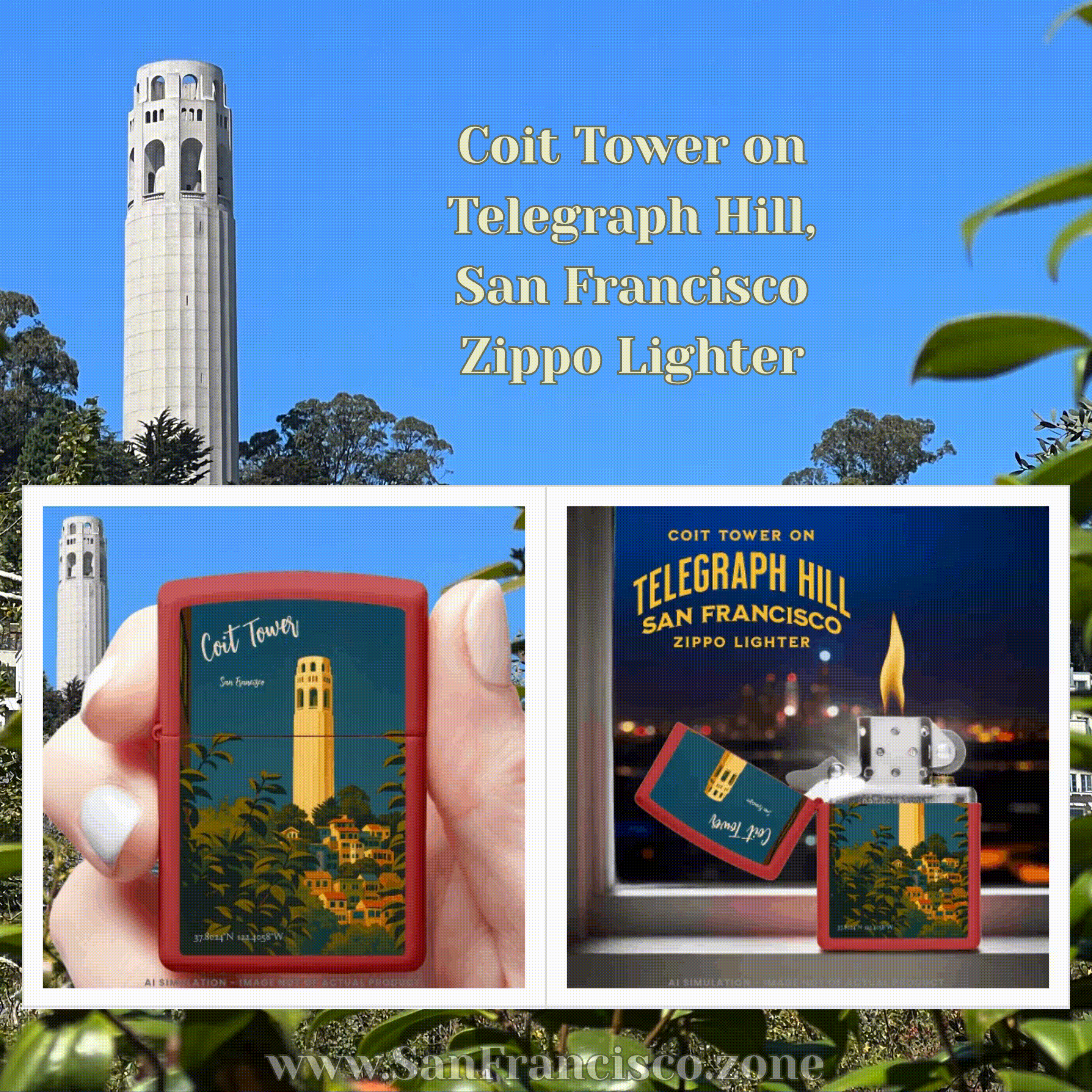 Coit Tower on Telegraph Hill, San Francisco Travel Zippo Lighter