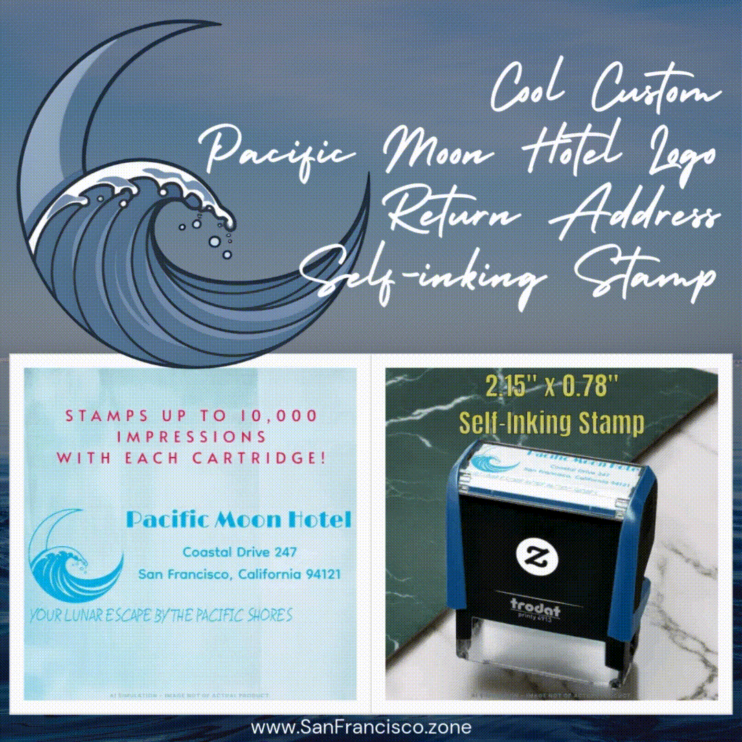 Cool Custom Pacific Moon Hotel Logo Return Address Self-inking Stamp