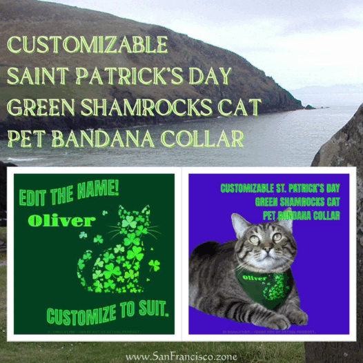 Customizable St. Patrick’s Day Green Shamrocks Cat Pet Bandana Collar