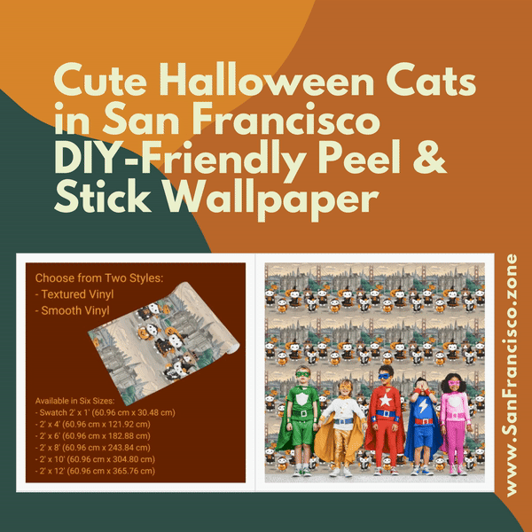 Cute Halloween Cats in San Francisco DIY Peel & Stick Wallpaper