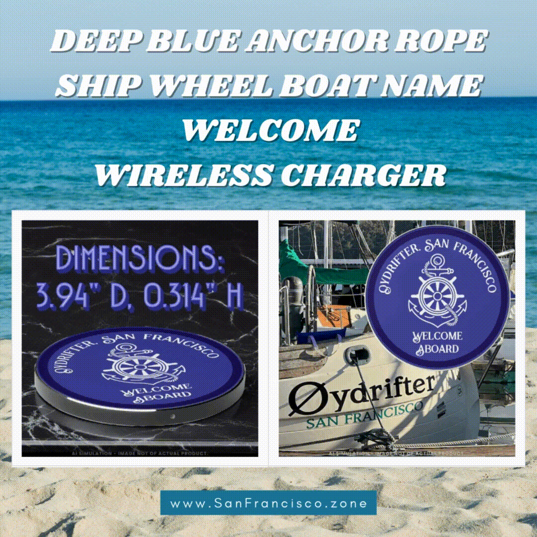 Deep Blue Anchor Rope Ship Wheel Boat Name Welcome Wireless Charger