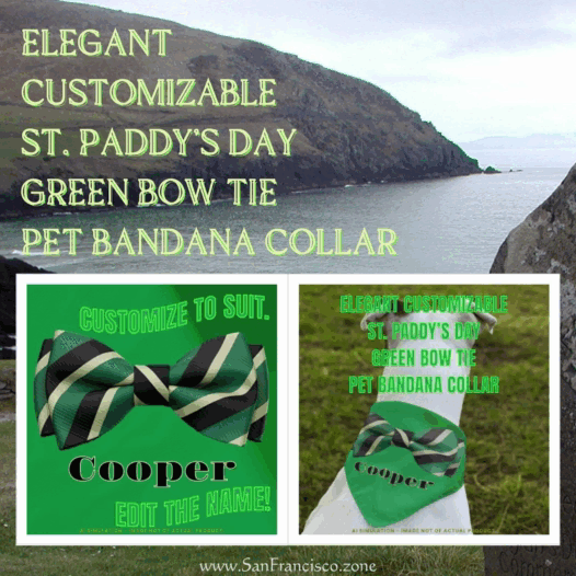 Elegant Customizable St. Paddy’s Day Green Bow Tie Pet Bandana Collar