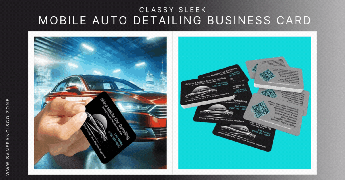 Classy Sleek Mobile Auto Car Detailing QR Code URL Business Card Template