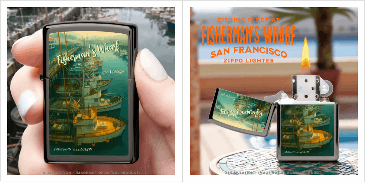Fishing Fleet at Fisherman’s Wharf, San Francisco Zippo Lighter