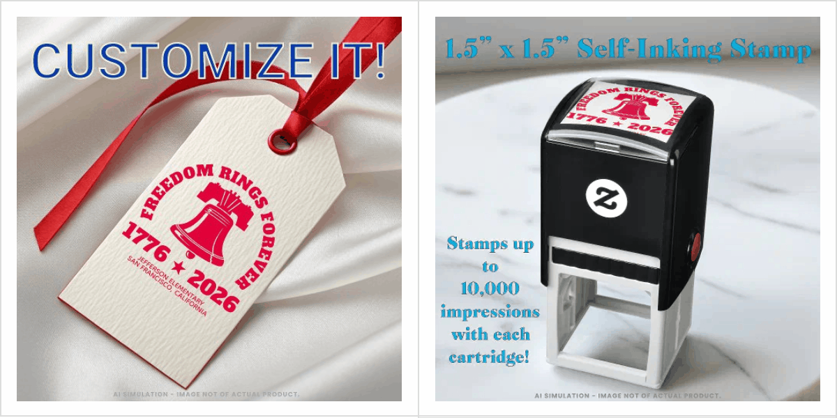 Freedom Bell 1776–2026 School Trodat 4924 Rubber Self-inking Stamp