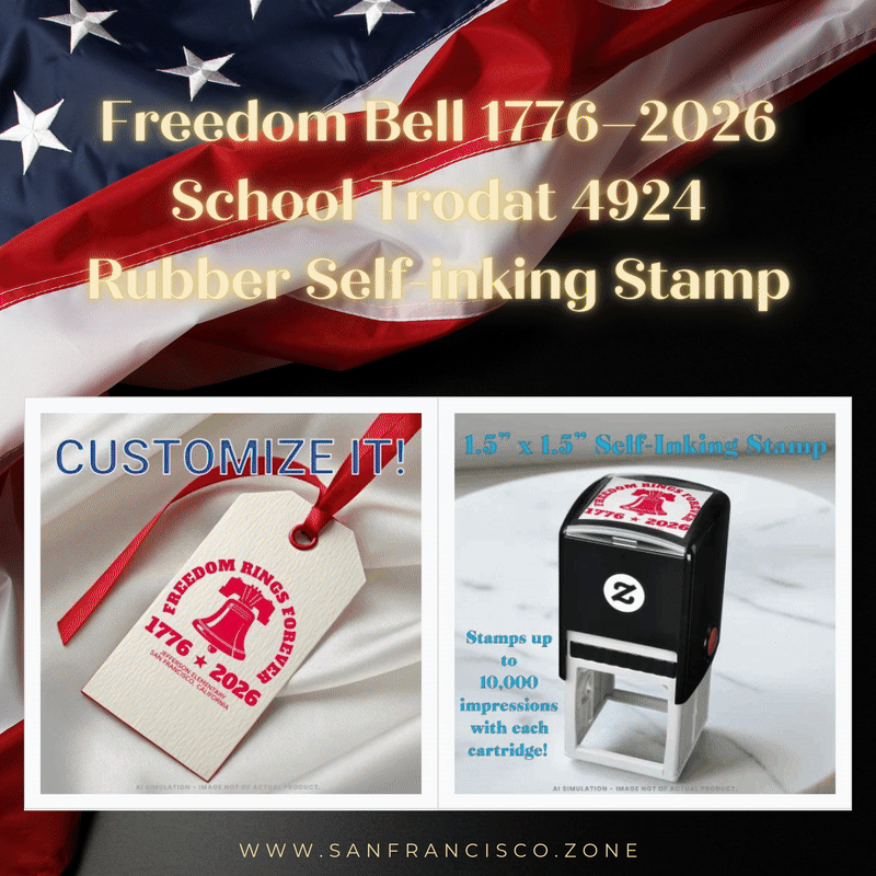 Freedom Bell 1776–2026 School Trodat 4924 Rubber Self-inking Stamp