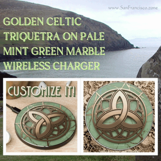Golden Celtic Triquetra on Pale Mint Green Marble Wireless Charger