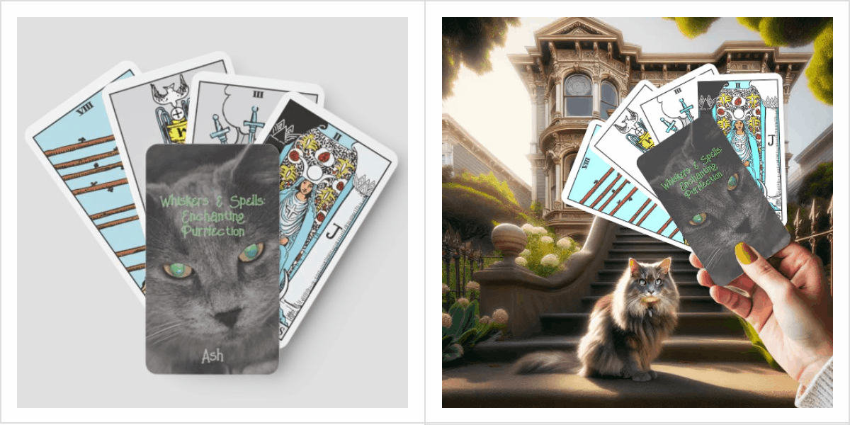 Grey Devil Eye Cat Witch Familiar “Whiskers & Spells: Enchanting Purrfection” Tarot Playing Cards