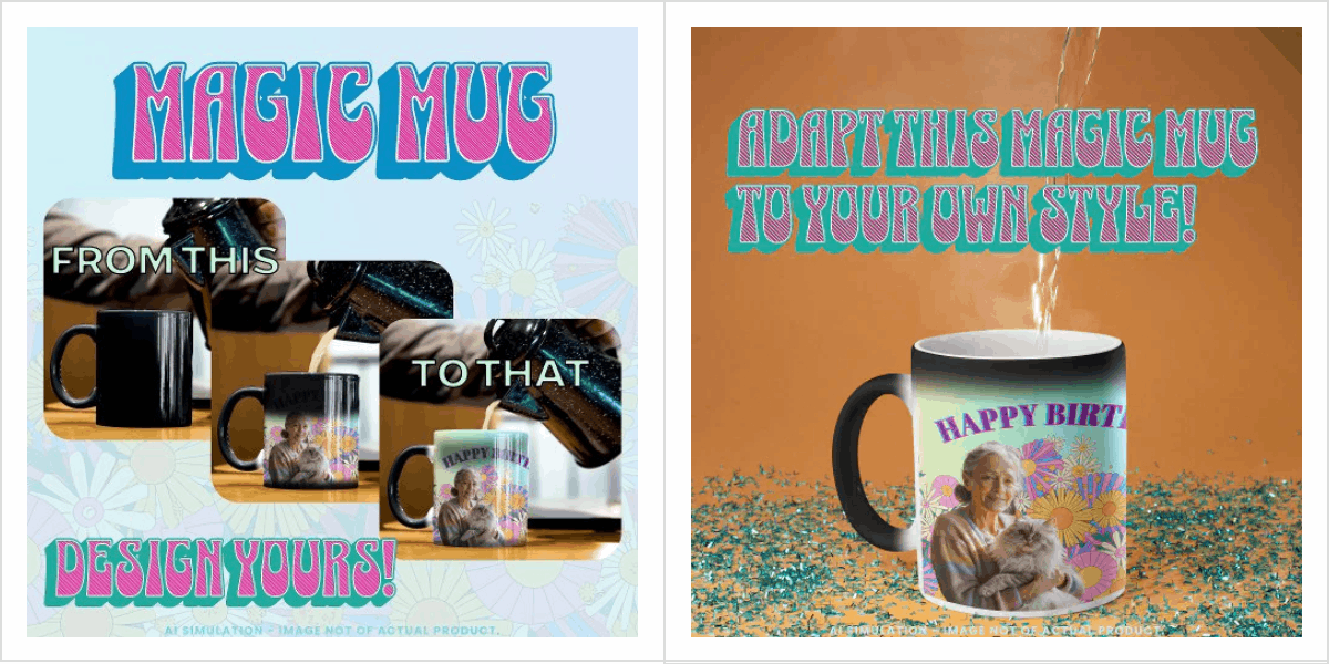 Happy Birthday! Cat in Psychedelic Flower Garden Magic Mug