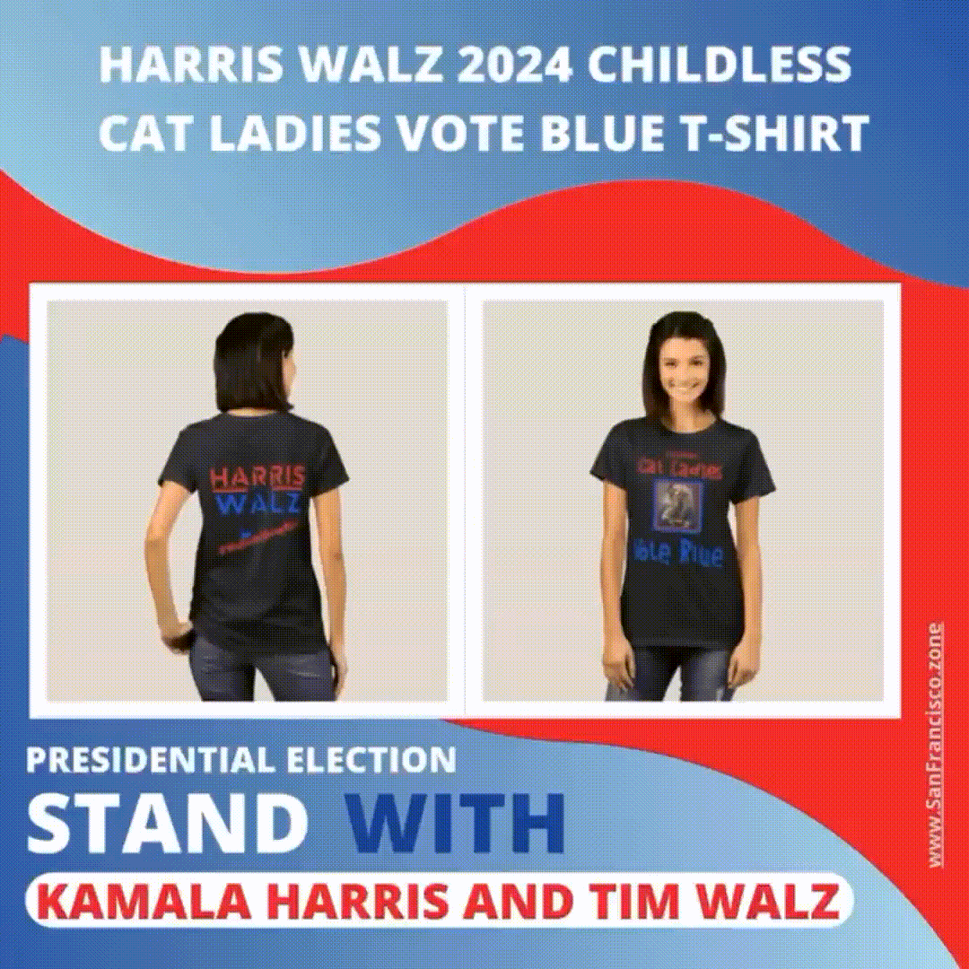 Harris Walz 2024 Childless Cat Ladies Vote Blue T-Shirt