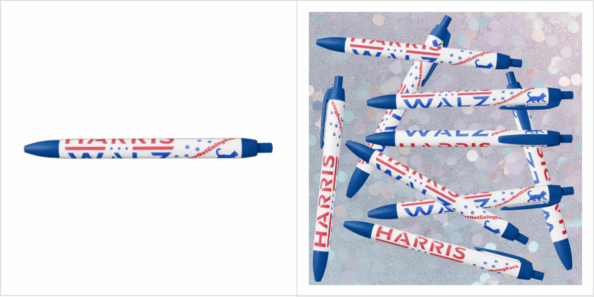 Harris Walz Election Hashtag We’re not going back! Blue Ink Pen