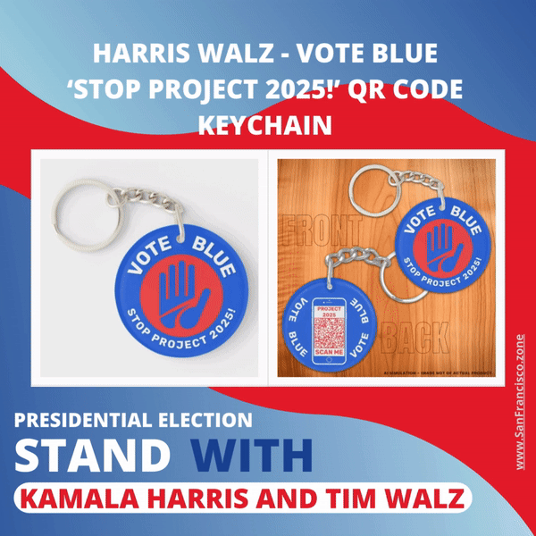 Harris Walz Vote Blue ‘Stop Project 2025!’ QR Code Keychain