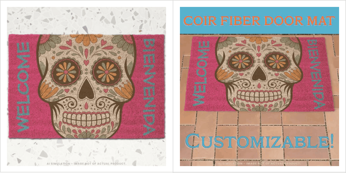 Hot Pink Sugar Skull ‘Day of the Dead’ Coir Fiber Doormat