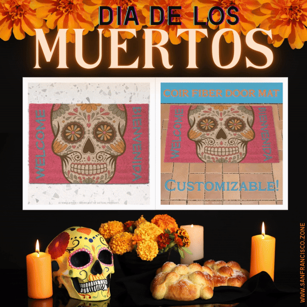 Hot Pink Sugar Skull ‘Day of the Dead’ Coir Fiber Doormat