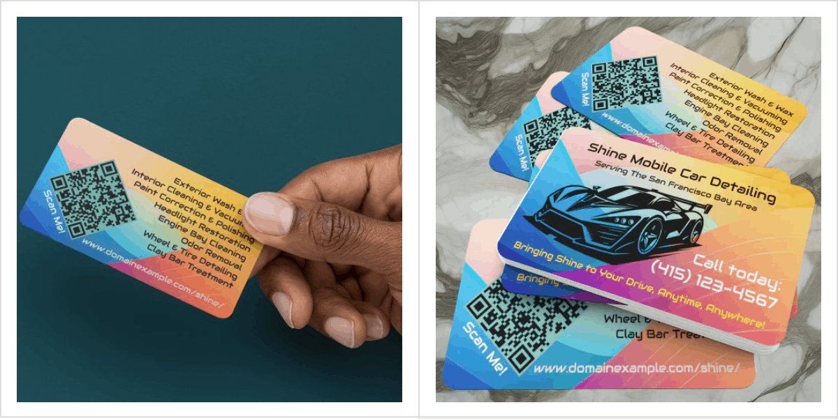 Hot Popping Mobile Auto Car Detailing QR Code URL Business Card Template