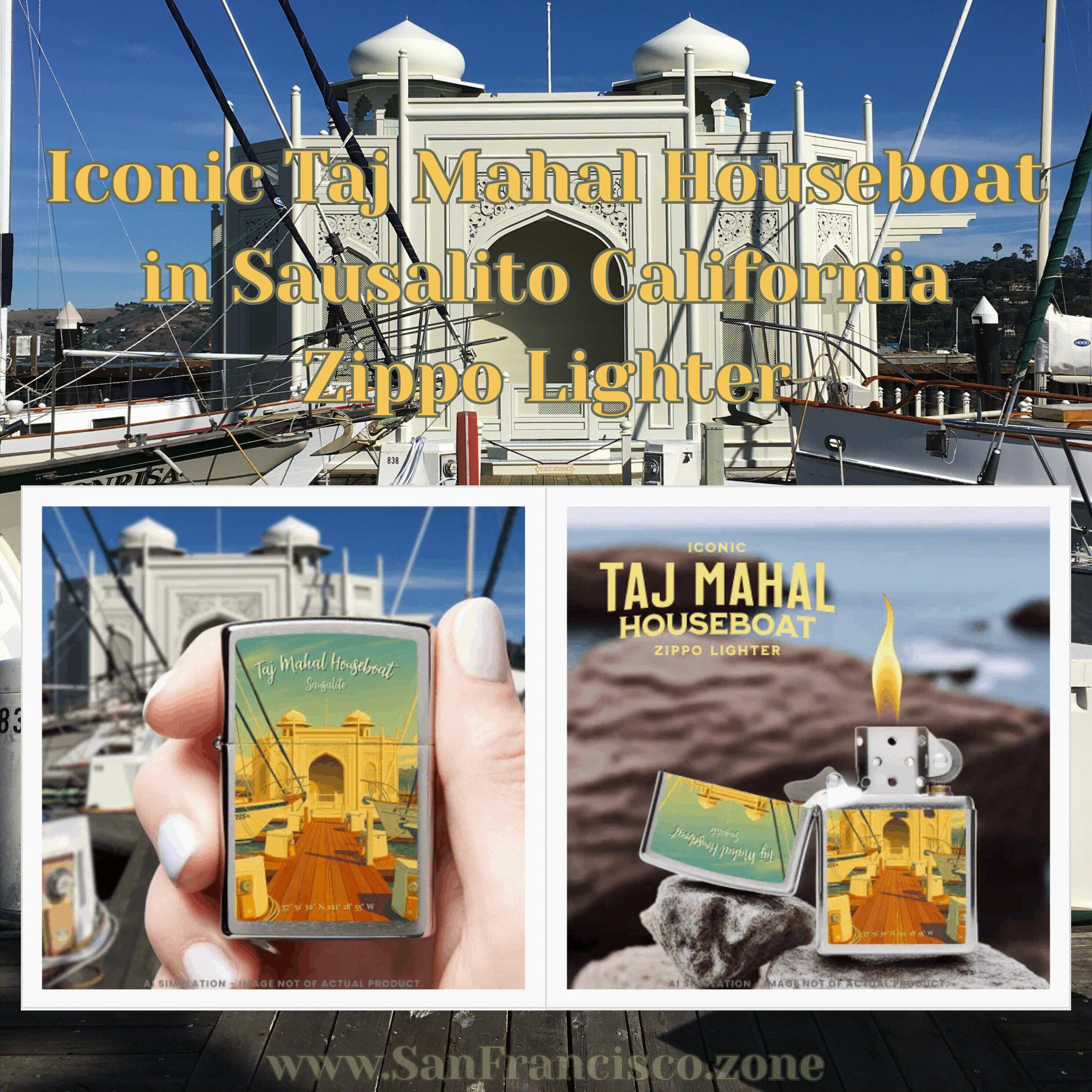 Iconic Taj Mahal Houseboat in Sausalito California Zippo Lighter
