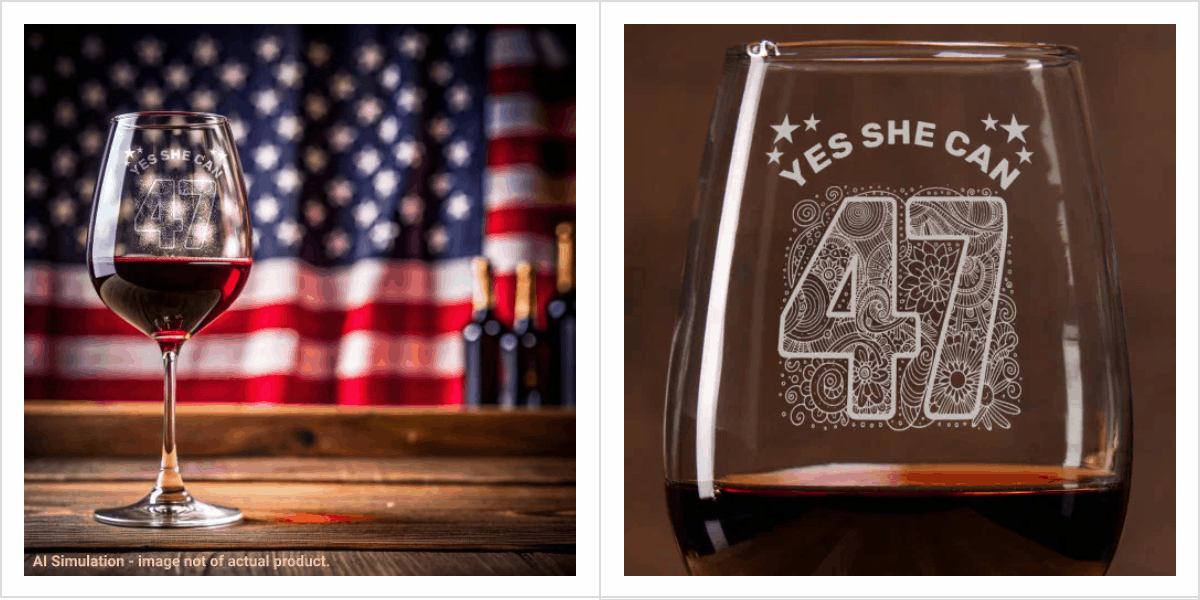 Kamala Harris for President Number 47 Yes She Can! Wine Glass