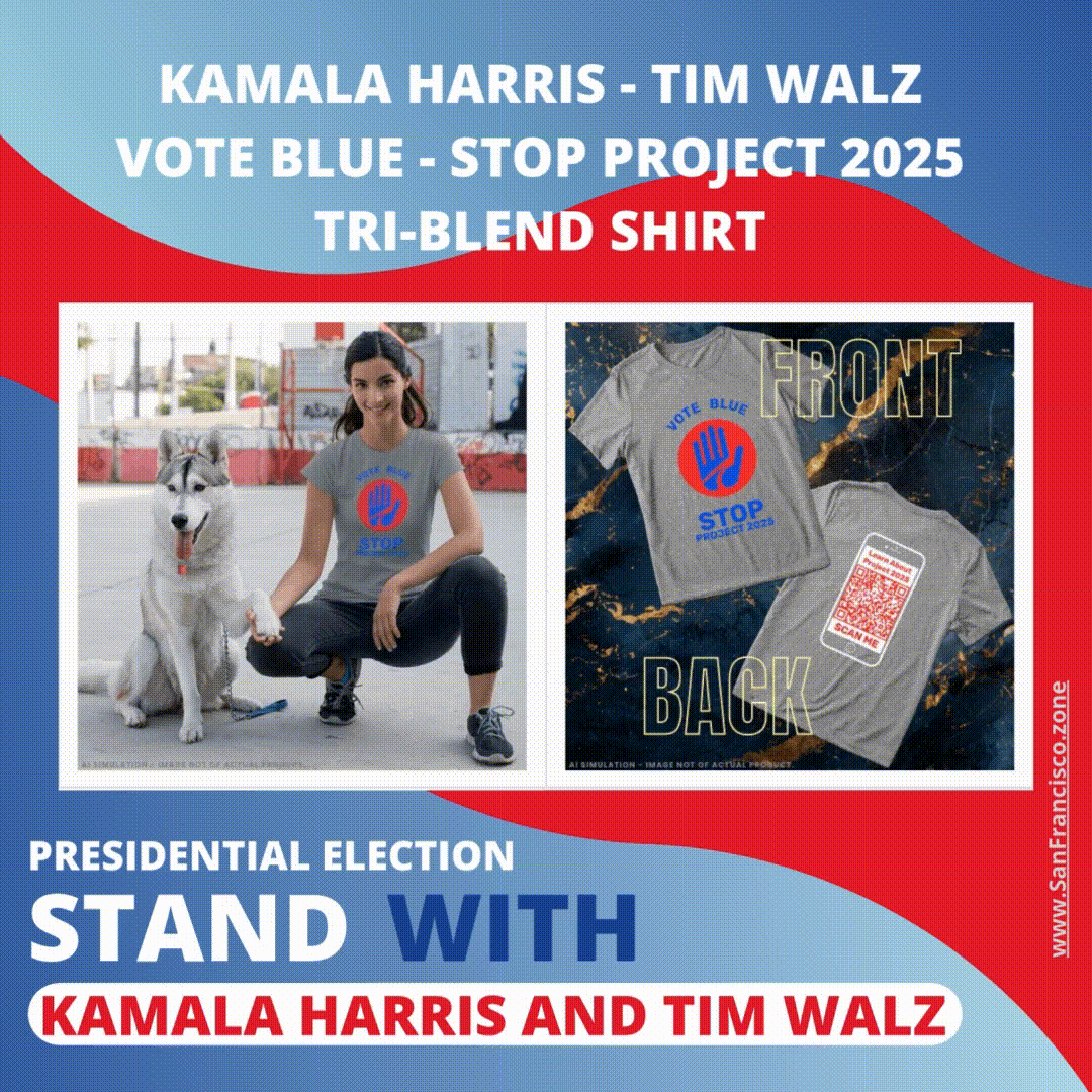 Kamala Harris Tim Walz Vote Blue Stop Project 2025 Tri-Blend Shirt