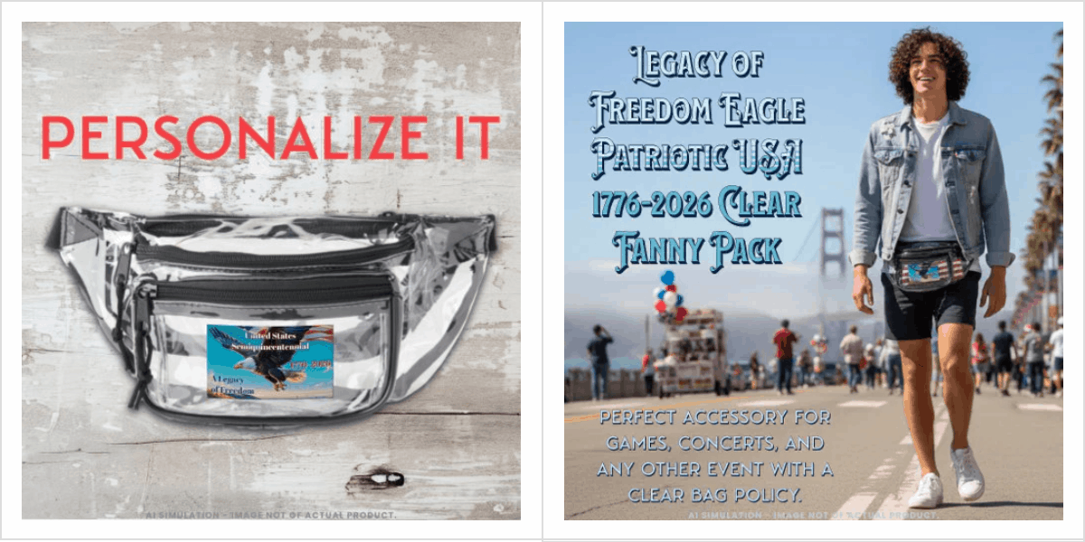 Legacy of Freedom ★ Eagle Patriotic USA 1776-2026 Clear Fanny Pack