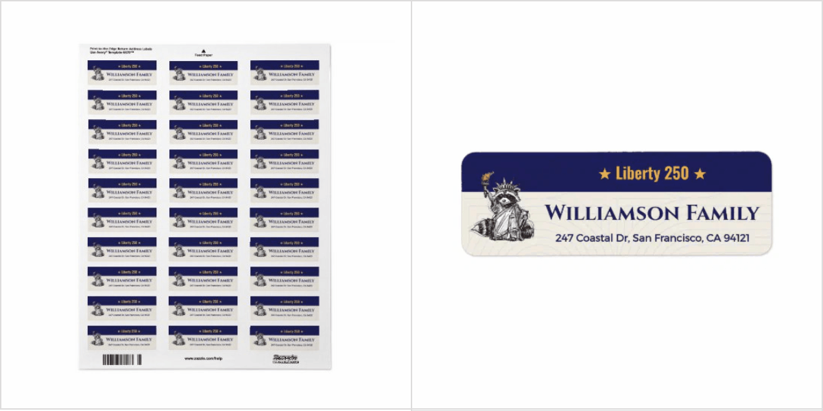 Liberty 250 Raccoon Patriotic Family Return Label