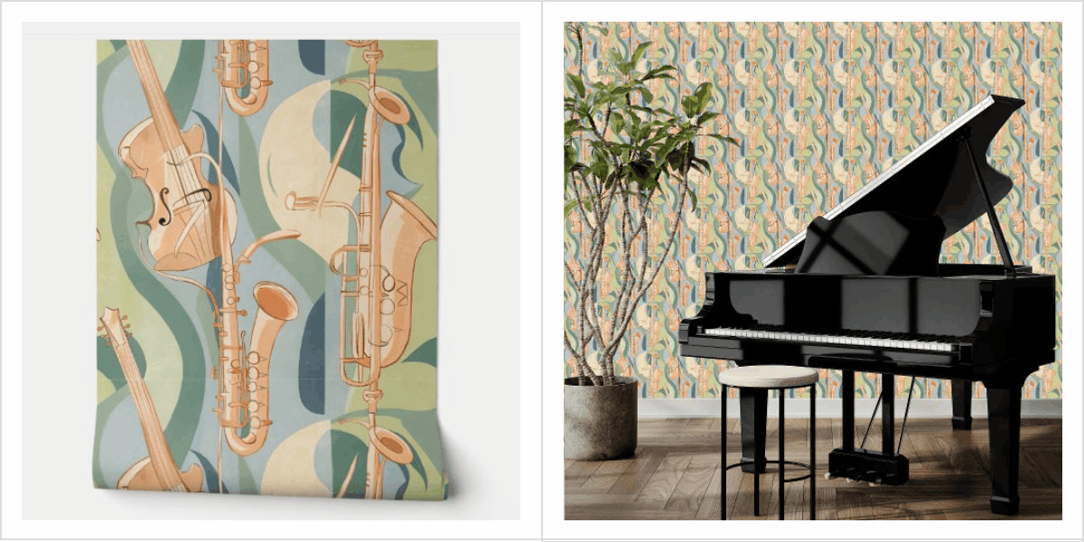 Mid-century Musical Instruments DIY Peel and Stick Wallpaper