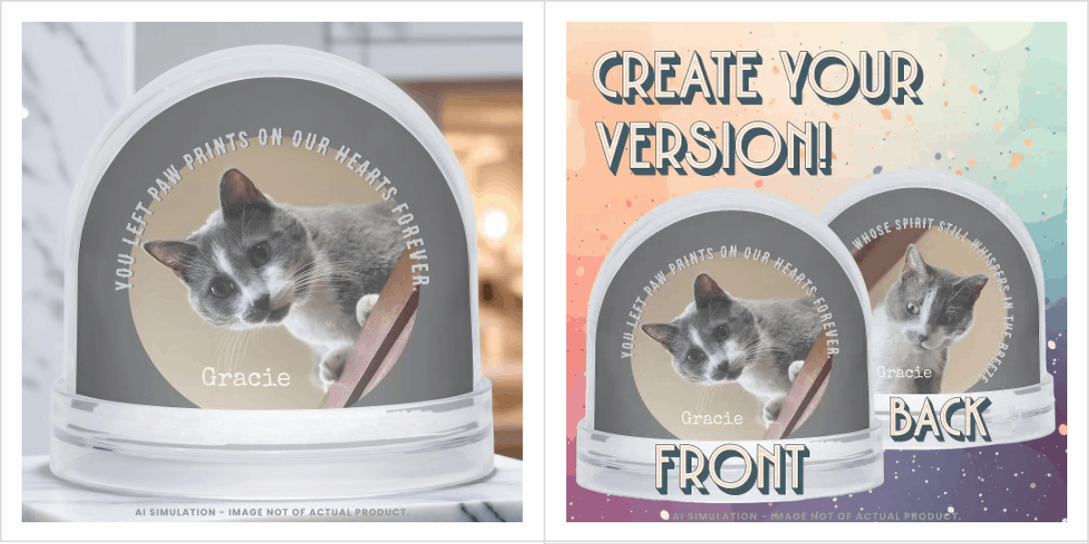 Modern Cat Memorial Remembrance Custom Pet Photos Snow Globes