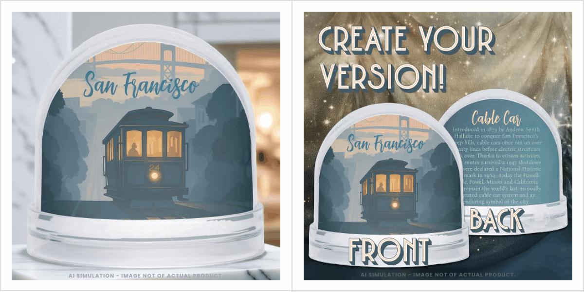 Nostalgic San Francisco Cable Car Travel Keepsake Snow Globes