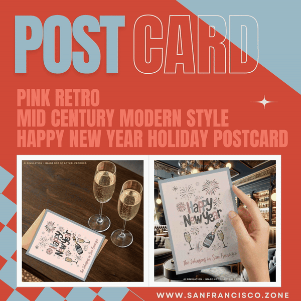 Pink Retro Mid Century Modern Style Happy New Year Holiday Postcard