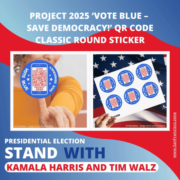 Project 2025 ‘Vote Blue – Save Democracy!’ QR Code Classic Round Sticker