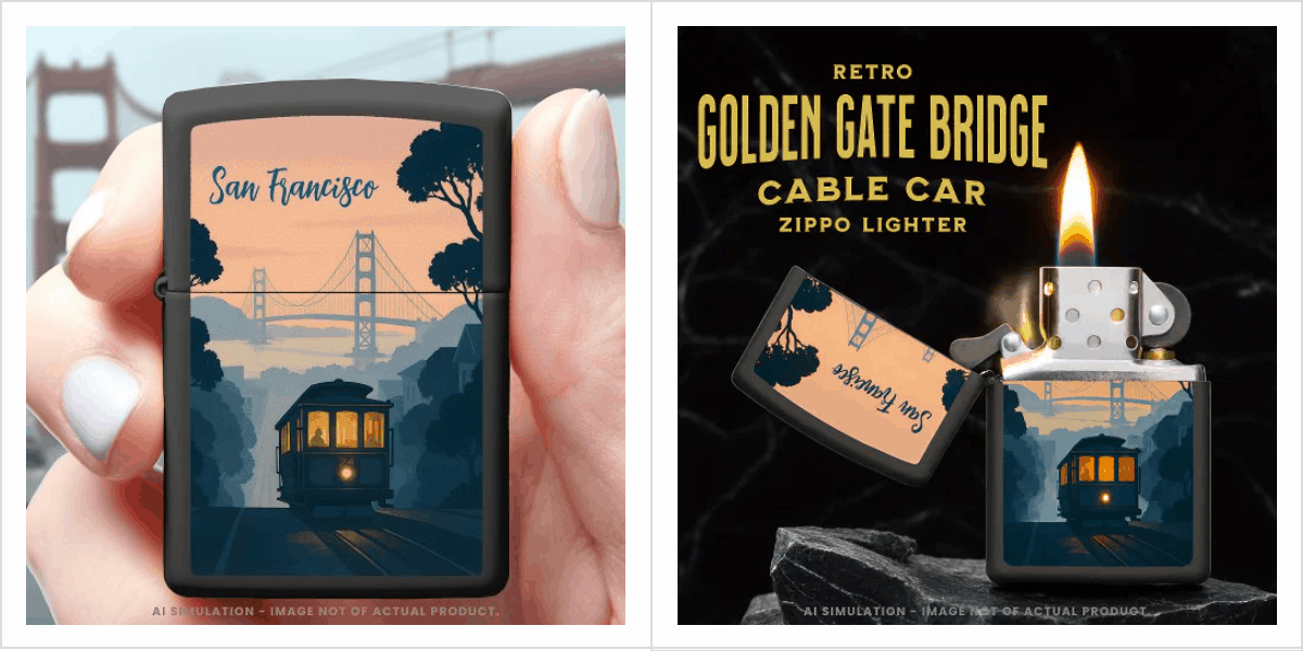 Retro Golden Gate Bridge, Cable Car, San Francisco Zippo Lighter