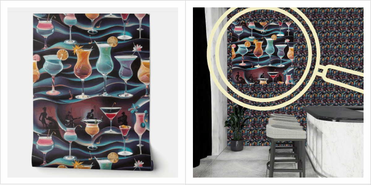 Retro Jazz & Cocktails Man Cave Decor Peel & Stick Wallpaper