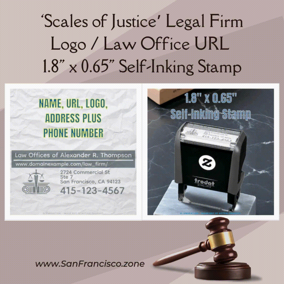 Scales of Justice, Legal Firm Logo, Law Office URL Self-inking Stamp