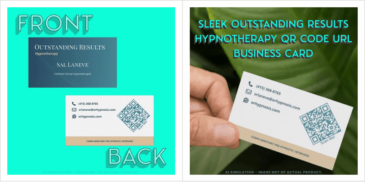 Sleek Outstanding Results Hypnotherapy QR Code URL Business Card