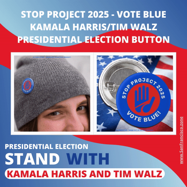 Stop Project 2025 Vote Blue Kamala Harris/Tim Walz Button
